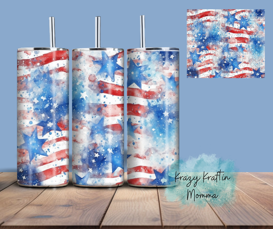 Watercolor Stars and Stripes Tumbler