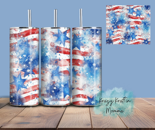 Watercolor Stars and Stripes Tumbler