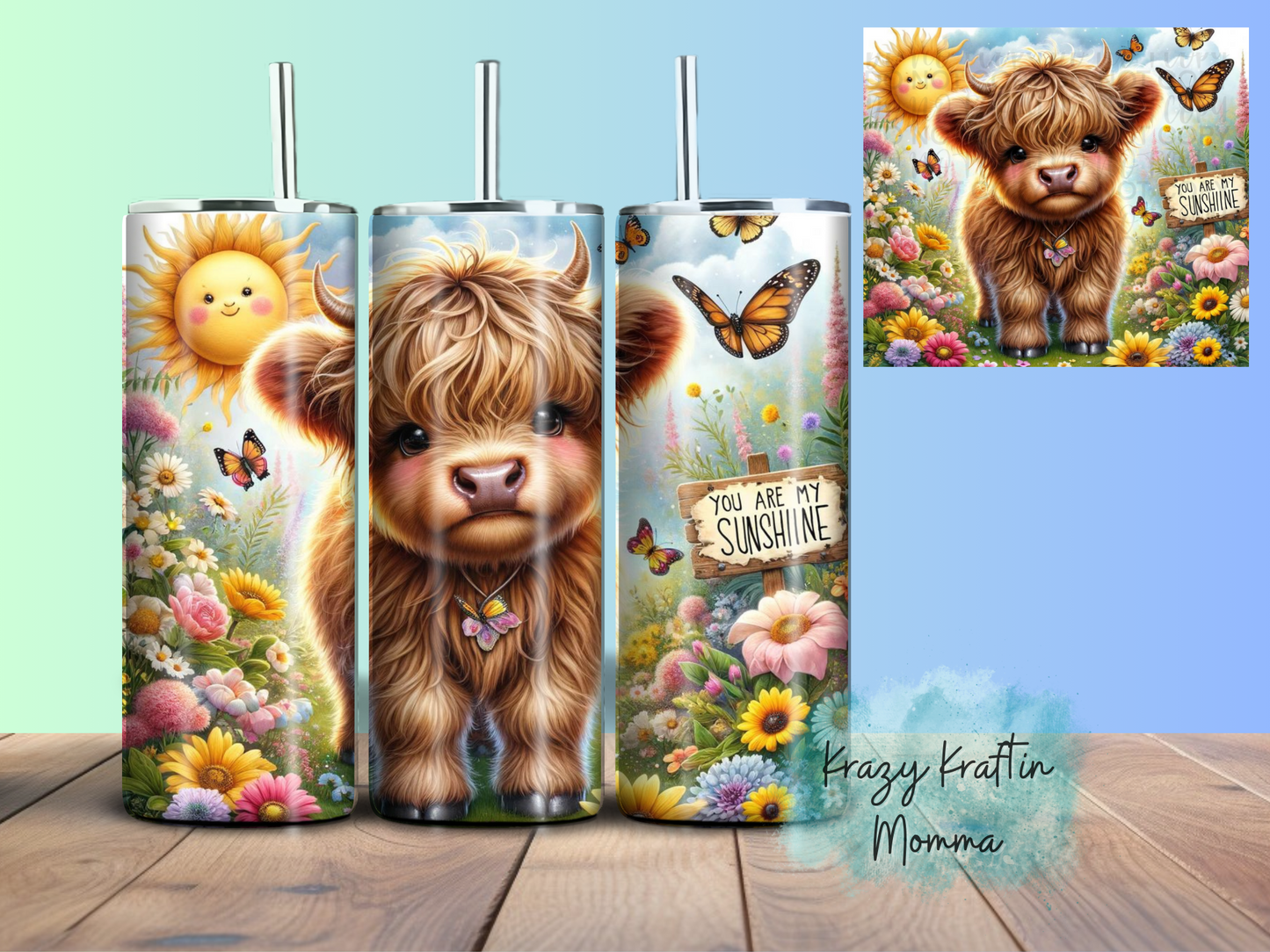 You are my sunshine highland cow tumbler