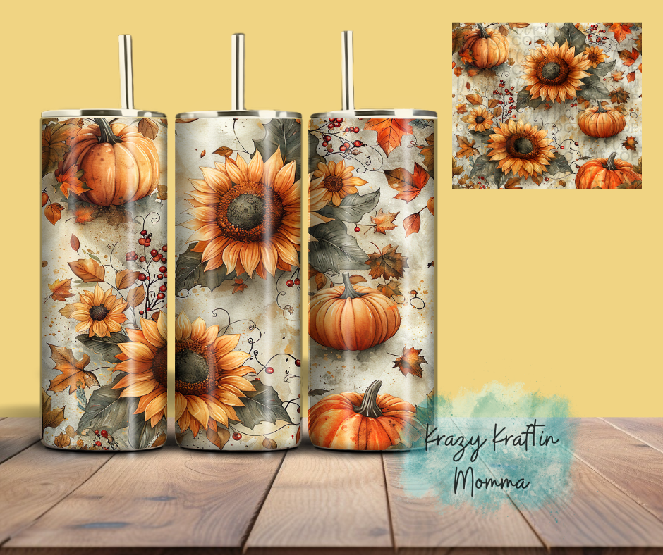 Fall Sunflower and Pumpkin Tumbler