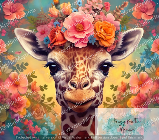 Watercolor Giraffe with Flowers Tumbler