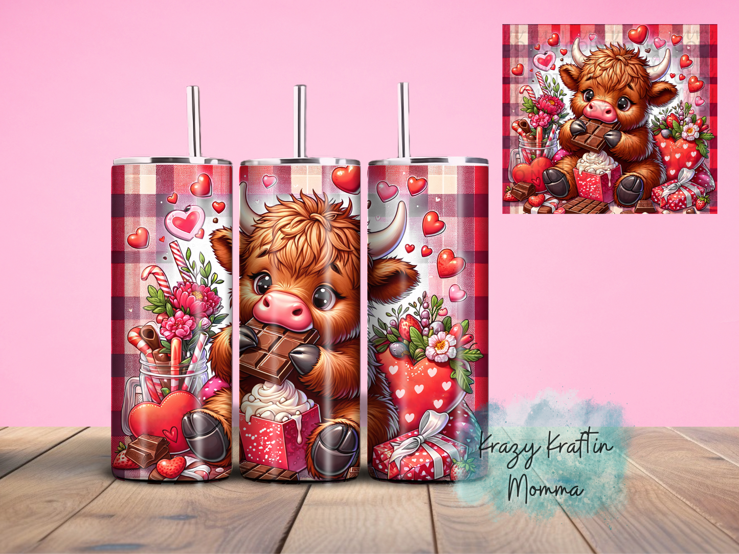 Valentine's Highland Cow with Sweets Tumbler