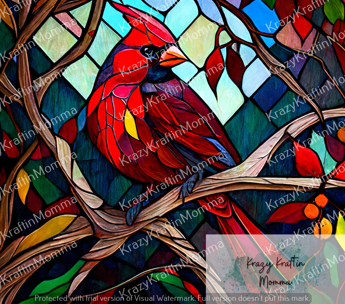 Stained Glass Cardinal Tumbler