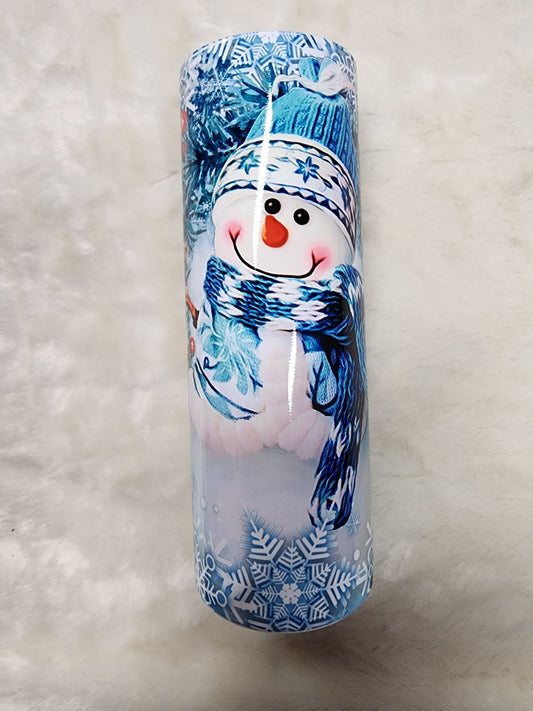 Blue Snowman with Berries Tumbler