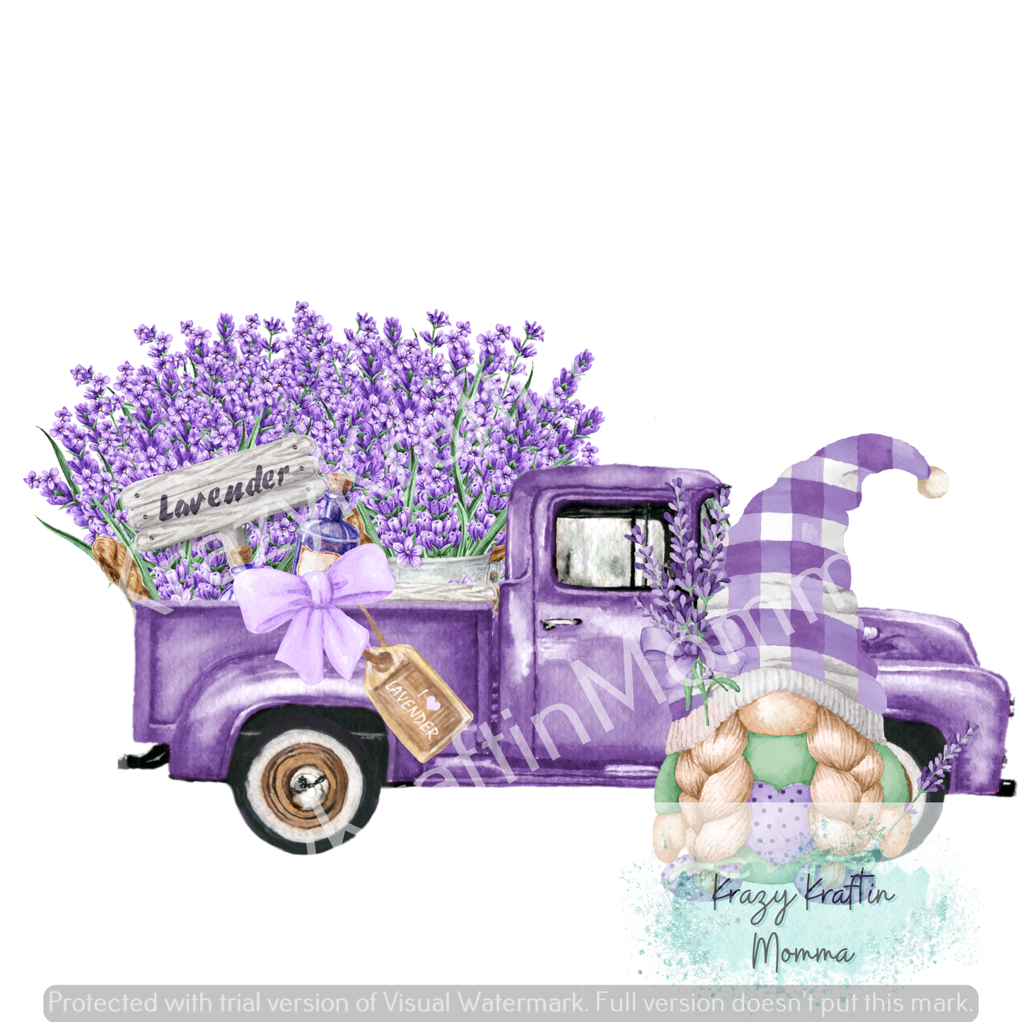 Lavender Gnome Truck on Bleached Lavender Tee