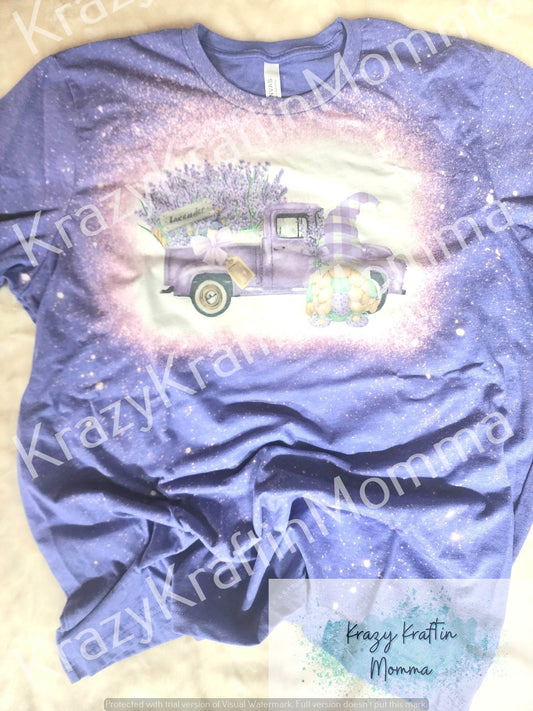 Lavender Gnome Truck on Bleached Lavender Tee